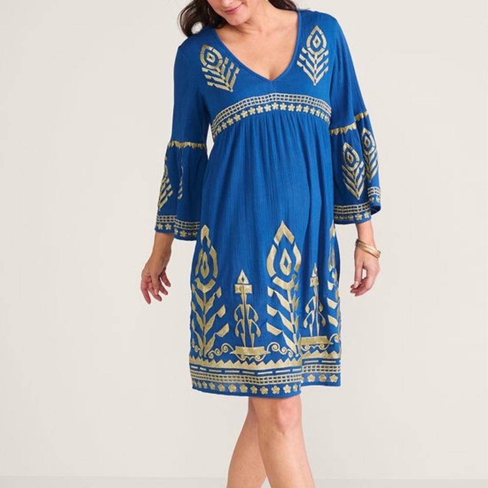 Soft Surroundings Blue and Gold Midi Dress